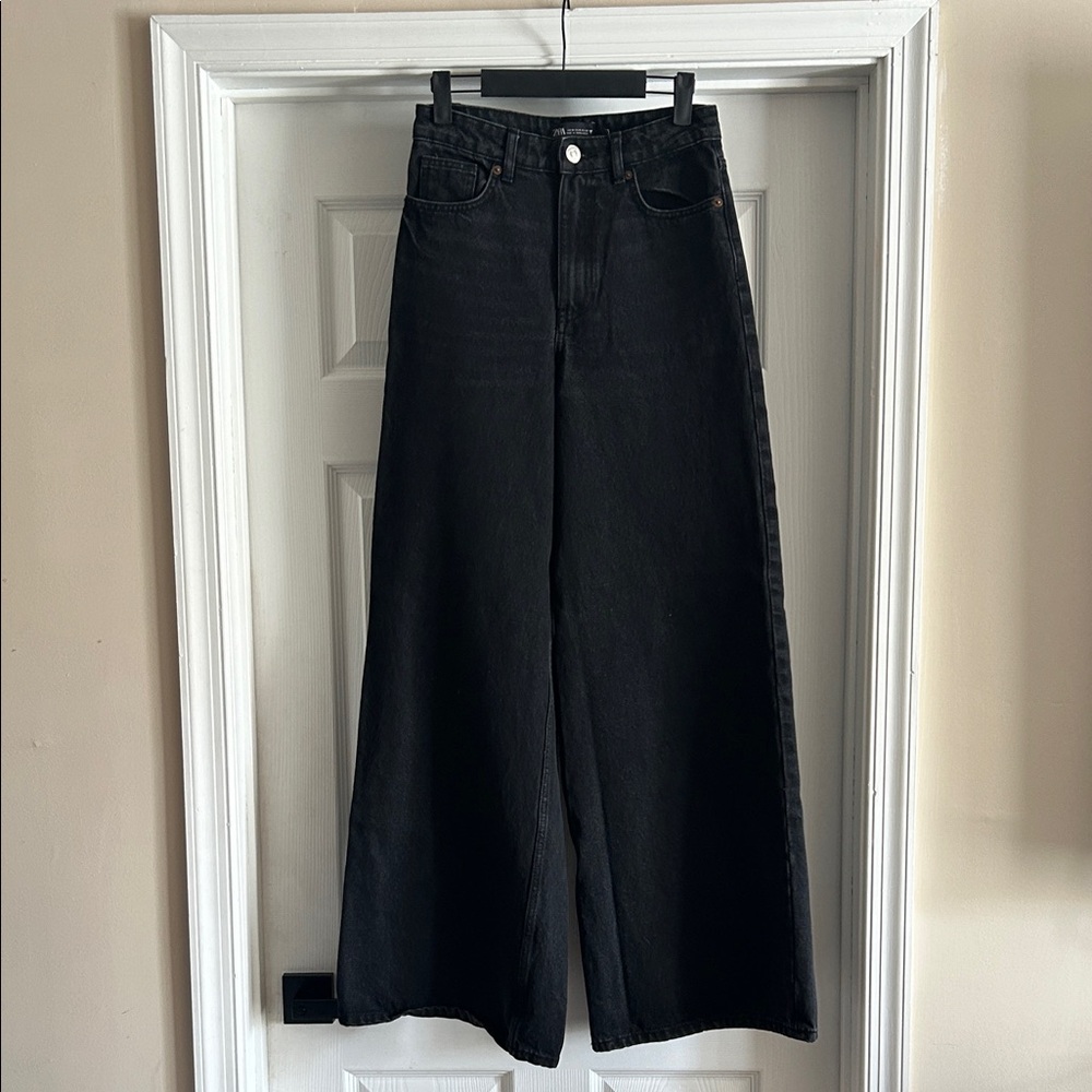 NWOT Zara Black Wide-Leg High-Rise Jeans
